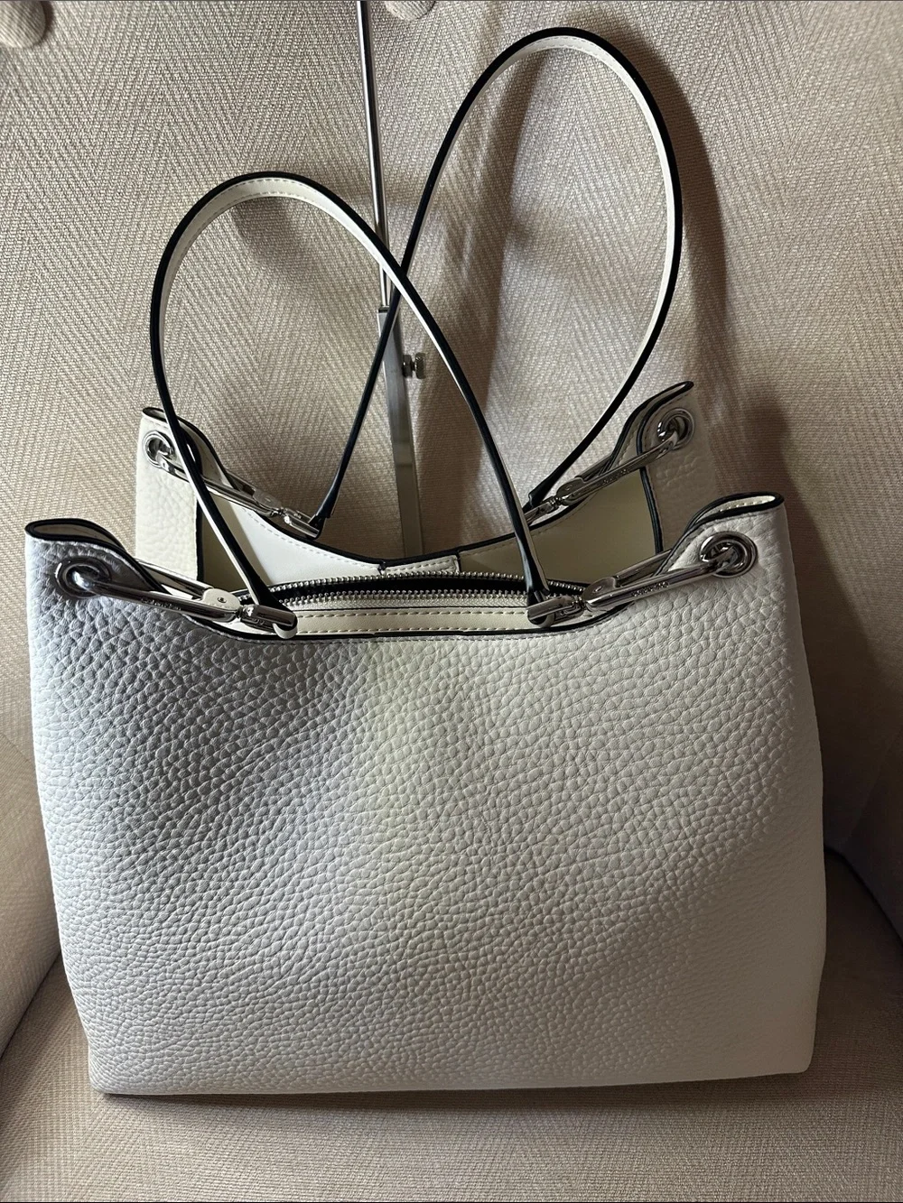 Calvin Klein Ivory Pebbled Leather Shoulder Tote